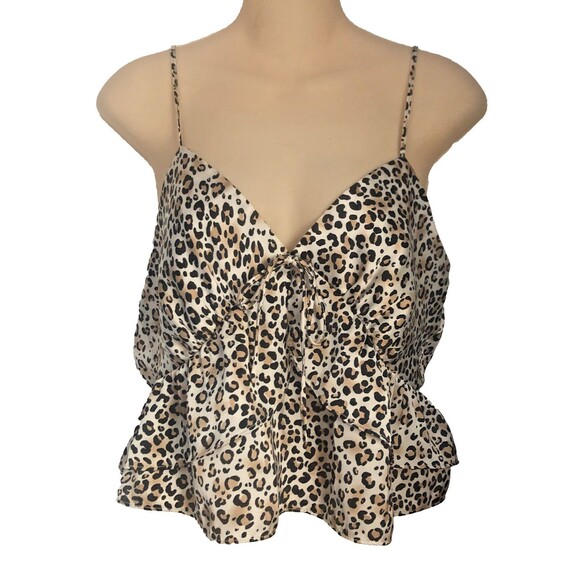 Leopard Print Topshop Cami Top Tiered White Black Brown Spaghetti Strap V-Neck - Picture 1 of 7